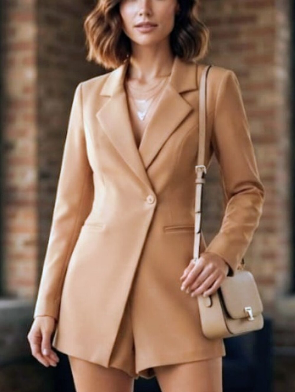 NWT Promesa.. Camel-tan Blazer Romper Size M Skort Romper. (Blazer & Short)